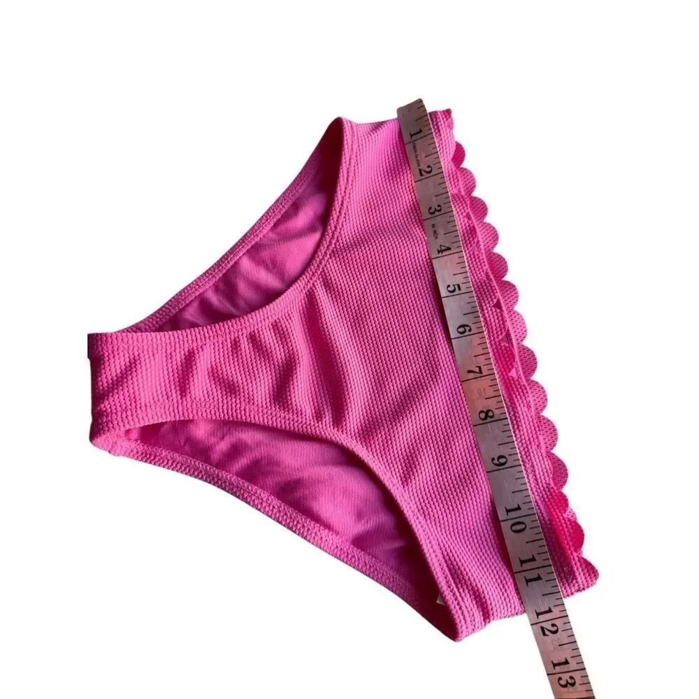 Jessica Simpson Girls' Pink Two-piece Scalloped Bikini Swimsuit Size L 10/12